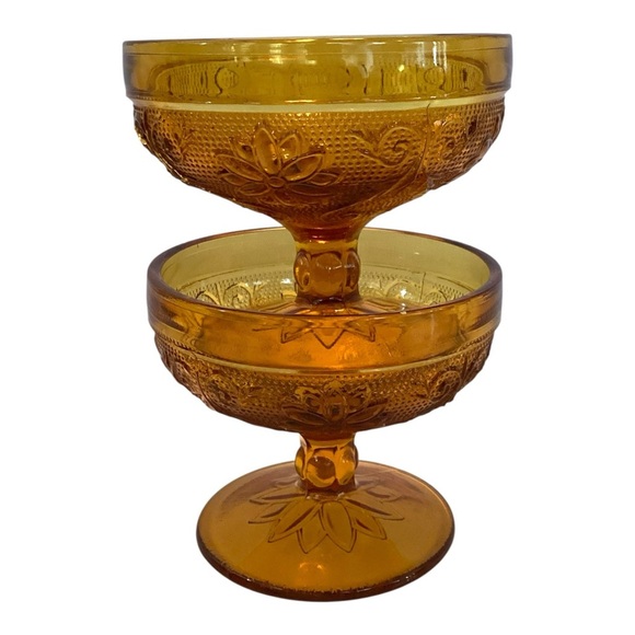 Vintage Amber Tiara Sandwich Pattern Sherbet Dessert Footed Glass Set Of 2 - Picture 6 of 6